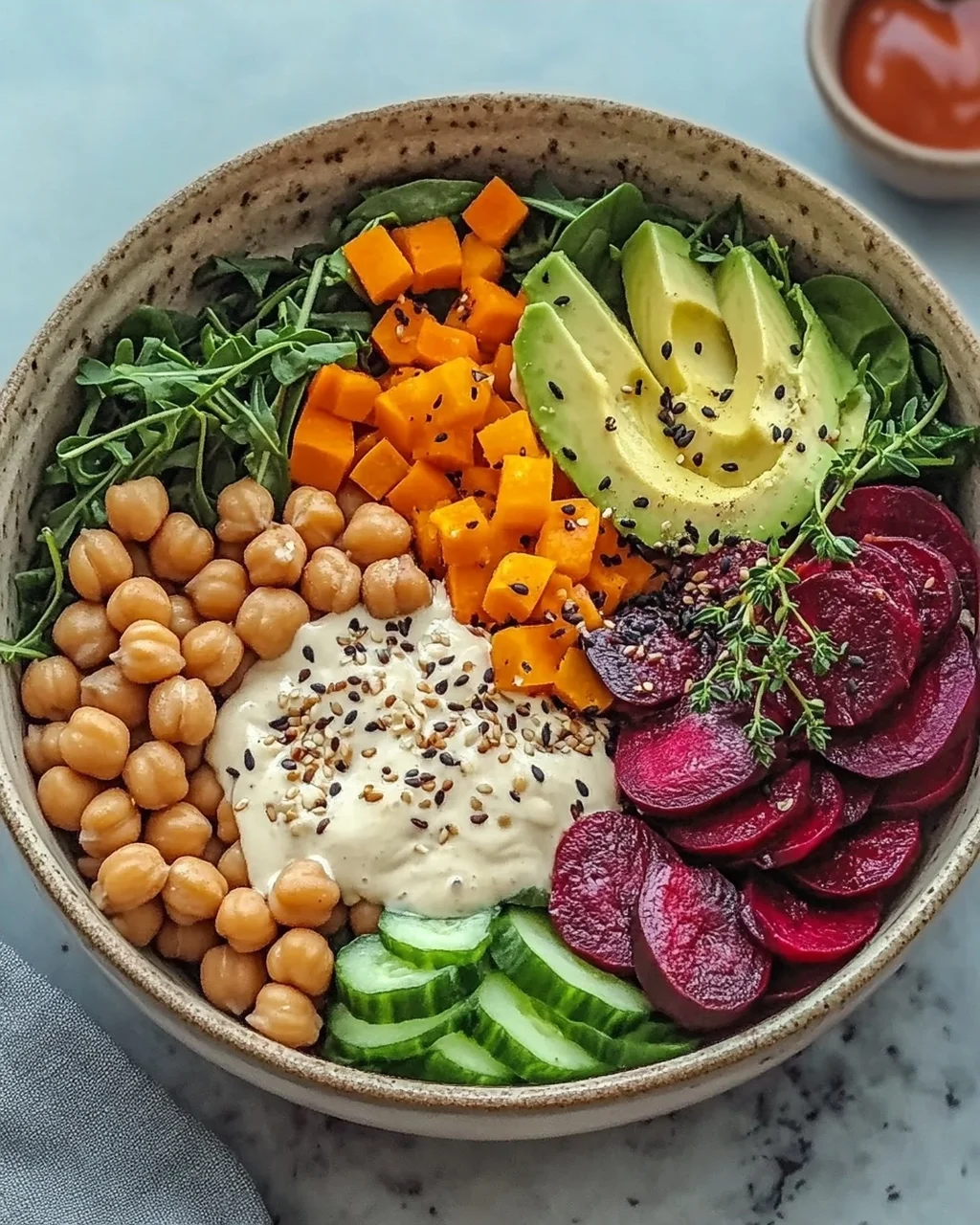 Buddha bowl végétarien équilibré avec des légumes frais