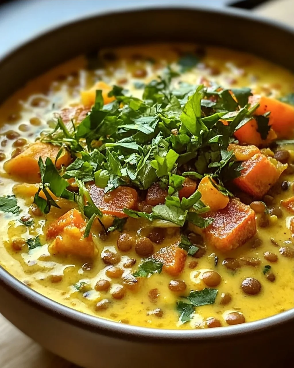 Délicieux Curry de Lentilles Vertes Crémeux au Lait de Coco
