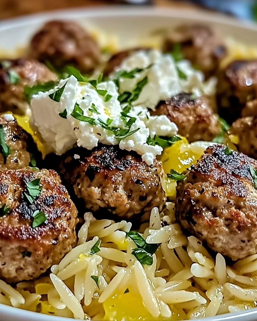Merveilleuses Boulettes Grecques & Orzo Citronné à la Crème de Feta