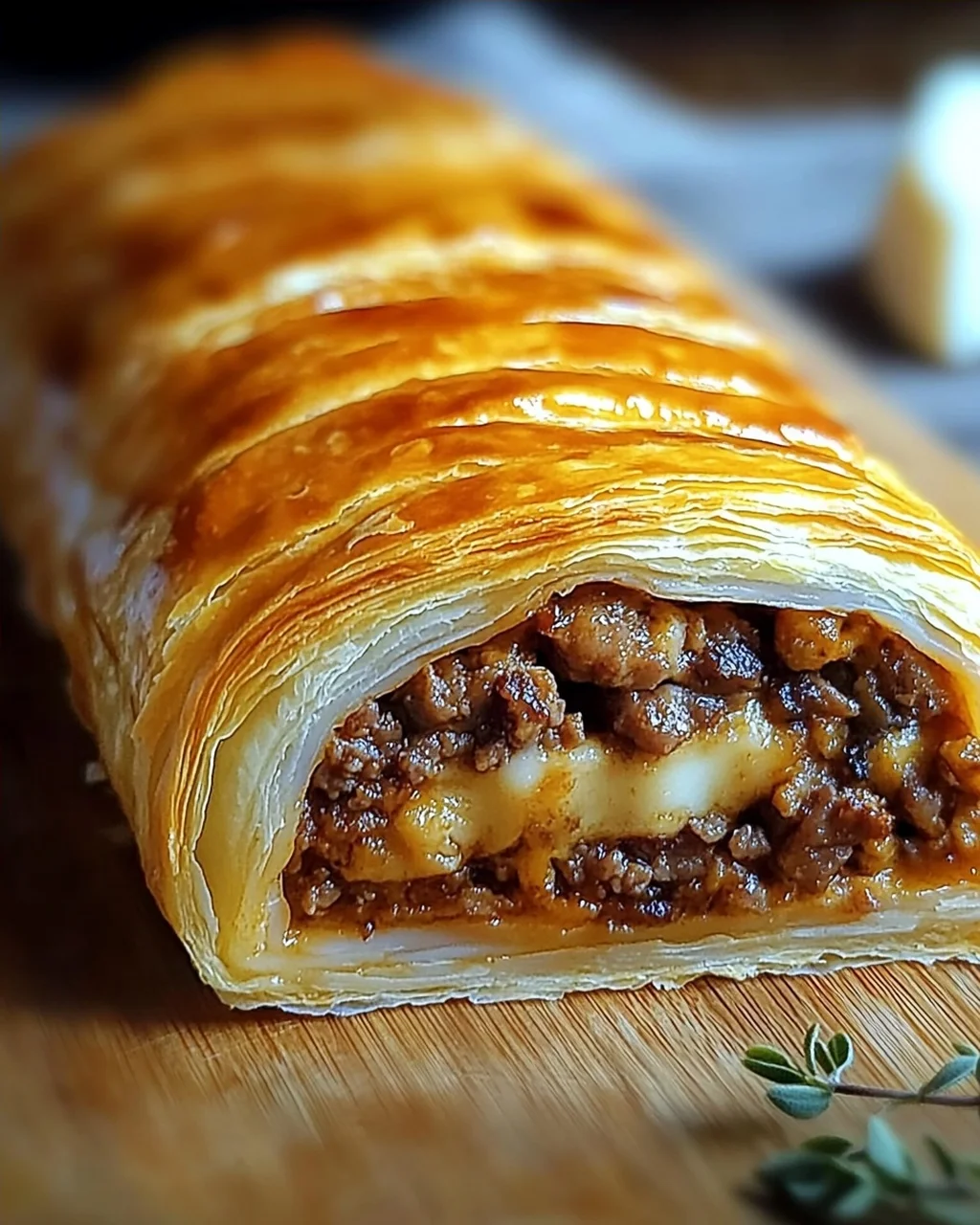 Roulé Feuilleté à la Viande Hachée et Fromage Fondant Inoubliable