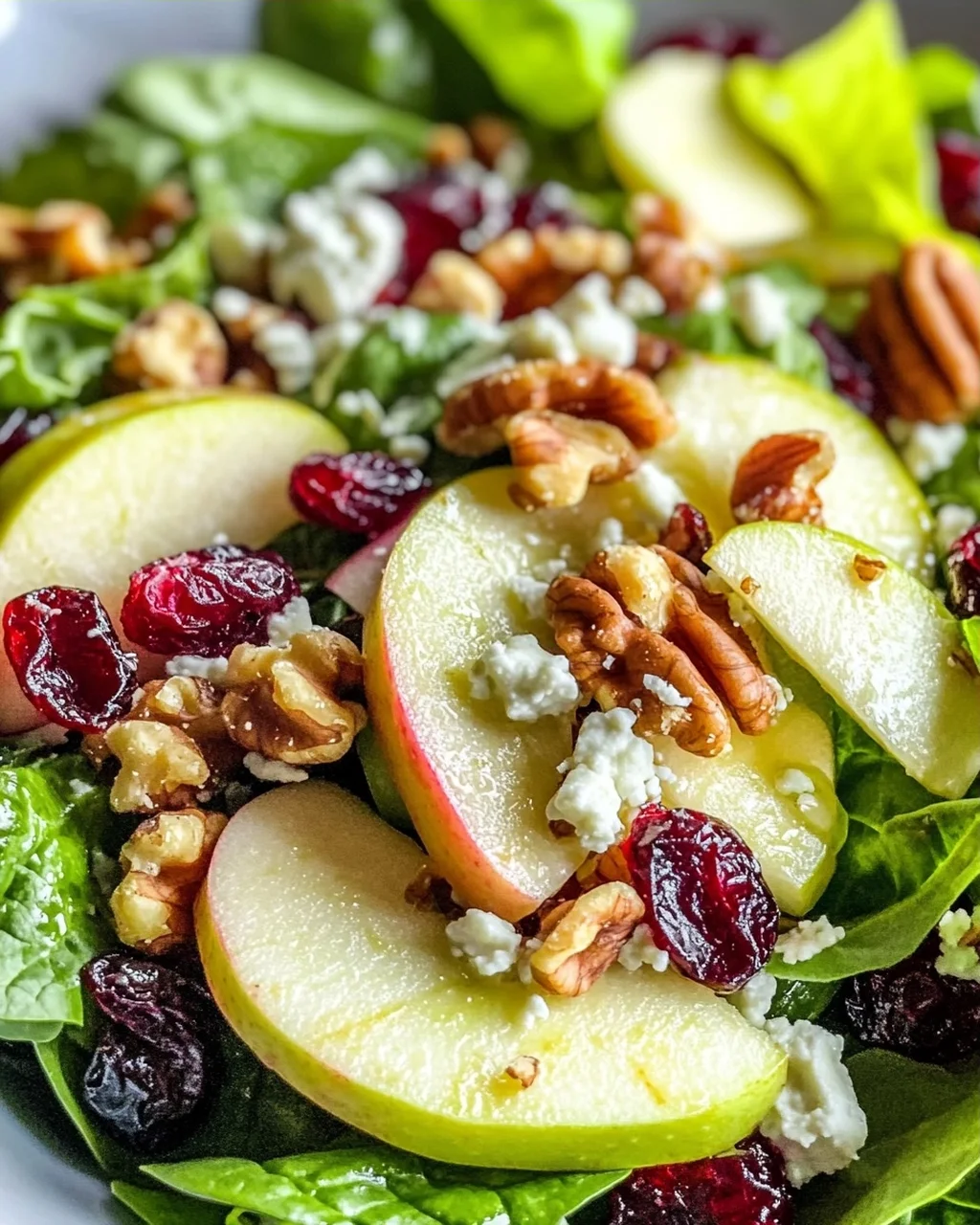 Salade aux pommes, noix et canneberges