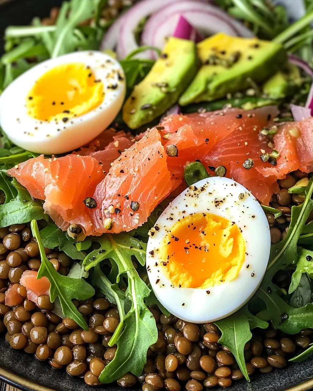 Salade de Lentilles au Saumon Fumé et Œuf