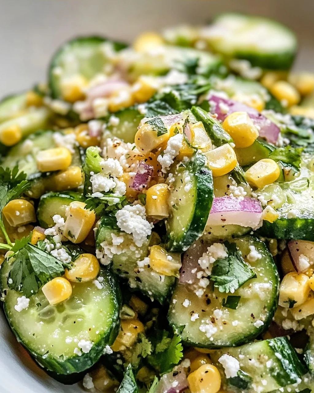 Salade de concombres mexicaine avec vinaigrette au maïs et à l'elote