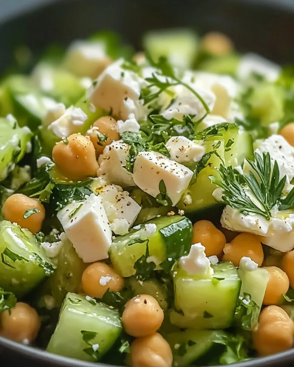 Salade pois chiche concombre yaourt crémeuse