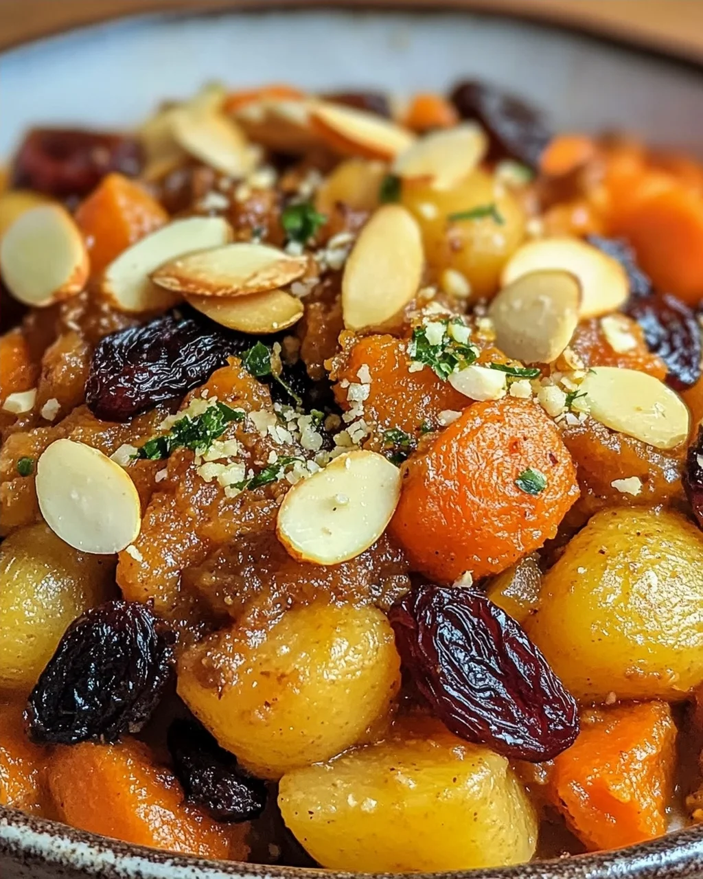 Tajine de légumes réconfortant aux fruits secs et épices
